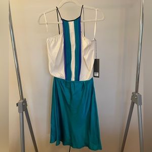 Lia Kes silk teal and white dress